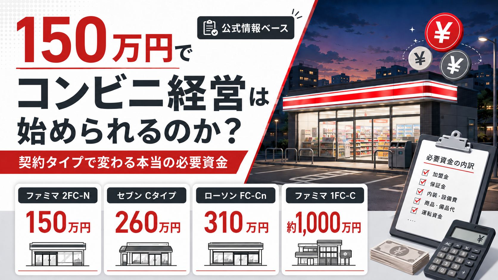 150万円でコンビニ経営は始められるのか？契約タイプで変わる本当の必要資金